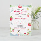 Invitation Watercolor Berry Sweet Strawberries Baby Shower (Debout devant)