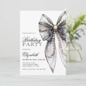Invitation Watercolor Black Bow et Pearl fête d'anniversaire (Debout devant)