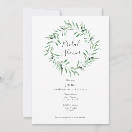 Invitation Watercolor Black Olive Wreath (Devant)