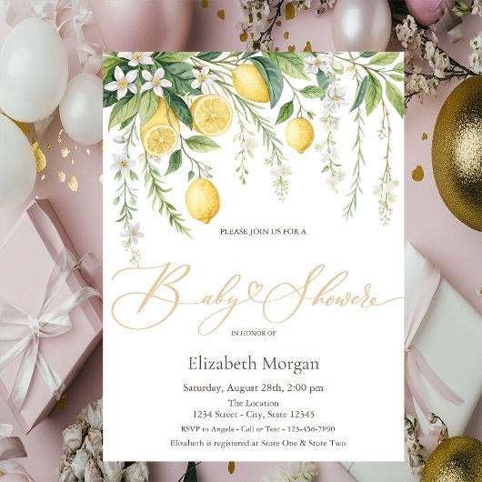 Invitation  Watercolor Blooming Lemons Baby Shower