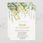 Invitation Watercolor Blooming Lemons Birthday  (Devant / Derrière)