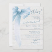 Invitation Watercolor Blue Bow Oh Boy! Baby Shower (Devant)