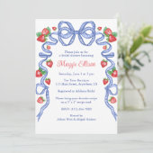 Invitation Watercolor Blue Bows & Red Strawberries Party (Debout devant)