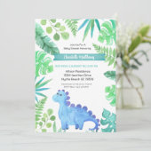 Invitation Watercolor Blue Dinosaur Boys Baby shower (Debout devant)