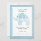Invitation Watercolor Blue Elephant 1er Birthday Boy (Devant)