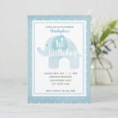 Invitation Watercolor Blue Elephant 1er Birthday Boy (Debout devant)
