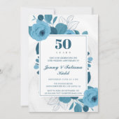 Invitation Watercolor Blue Floral 50e anniversaire de mariage (Devant)