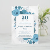 Invitation Watercolor Blue Floral 50e anniversaire de mariage (Debout devant)