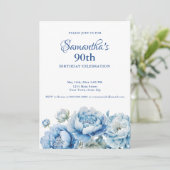 Invitation Watercolor Blue Floral 90th Birthday Party (Debout devant)