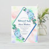 Invitation Watercolor Blue Floral Retraite Party (Debout devant)