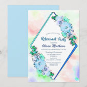 Invitation Watercolor Blue Floral Retraite Party (Devant / Derrière)