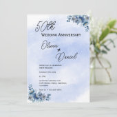 Invitation Watercolor Blue Floral Wedding Anniversary (Debout devant)