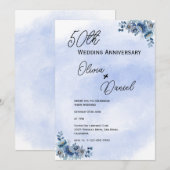 Invitation Watercolor Blue Floral Wedding Anniversary (Devant / Derrière)
