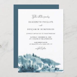 Invitation Watercolor Blue Forest Mariage d'hiver