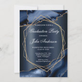 Invitation Watercolor Blue Gold Marble Graduation Party (Devant)