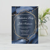 Invitation Watercolor Blue Gold Marble Graduation Party (Debout devant)