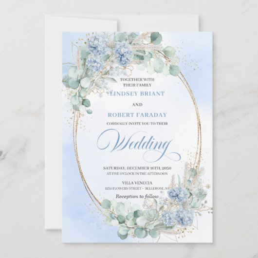Invitation Watercolor Blue Hydrangea Botanical Wedding Invite (Devant)