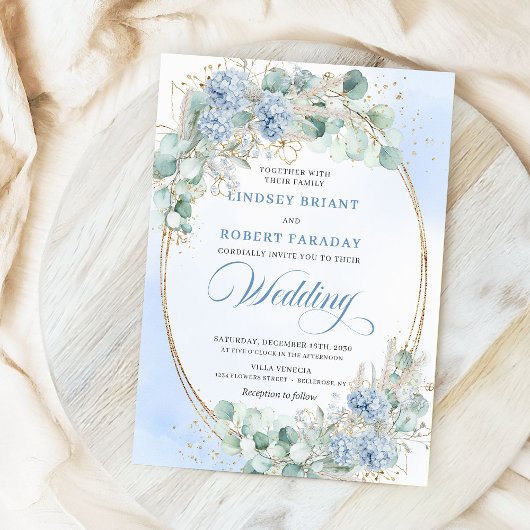 Invitation Watercolor Blue Hydrangea Botanical Wedding Invite