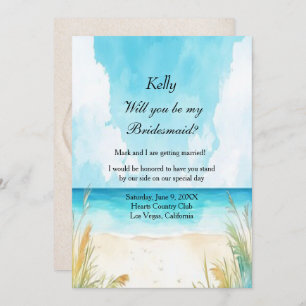 Invitation Watercolor Blue Ocean Beach Mariage Bridesmaid