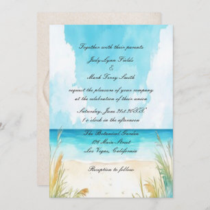 Invitation Watercolor Blue Ocean Beach Wedding