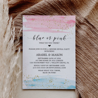 Invitation Watercolor Blue ou rose Genre Revevela Party