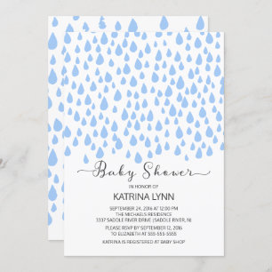 Invitation Watercolor Blue Raindrops Baby shower garçons