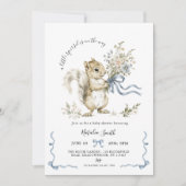 Invitation Watercolor Blue Ribbon Squirrel Baby Shower  (Devant)