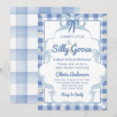 Invitation watercolor blue Silly Goose Gingham Ribbon girl (Devant / Derrière)
