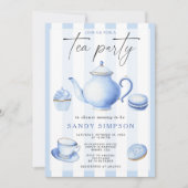 Invitation Watercolor Blue Tea Party Baby shower bébé (Devant)