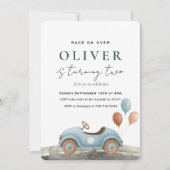 Invitation Watercolor Blue Toy Voiture Anniversaire (Devant)