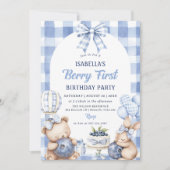 Invitation Watercolor Blueberry 1st Birthday Party (Devant)