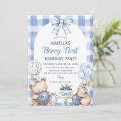 Invitation Watercolor Blueberry 1st Birthday Party (Debout devant)