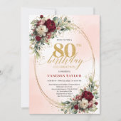 Invitation Watercolor Blush Floral Gold 80th Birthday Invite (Devant)