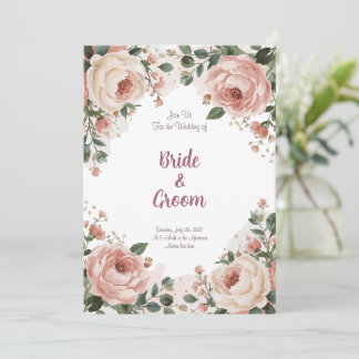 Invitation Watercolor Blush Peony Cream Rose Baby's Breath