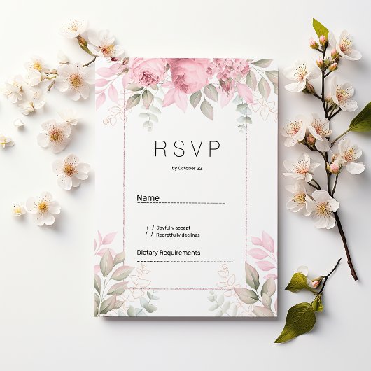 Invitation Watercolor blush pink mint white floral RSVP
