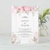 Invitation Watercolor blush pink mint white floral Wedding (Debout devant)