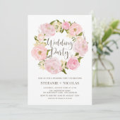 Invitation Watercolor Blush Pink Peony Fête de mariage Wreath (Debout devant)