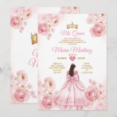 Invitation Watercolor Blush Pink Ribbon Bows Mis Quince (Devant / Derrière)