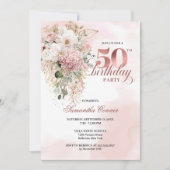 Invitation Watercolor Blush Rose Gold Florals 50th Birthday (Devant)