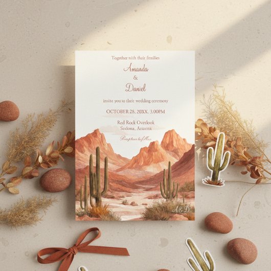 Invitation Watercolor Boho Desert Mountain Southwest Wedding