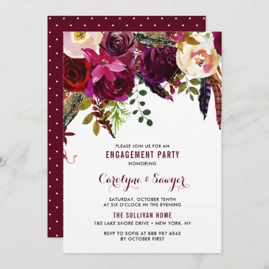Invitation Watercolor Boho Floral Automne Party (Devant / Derrière)