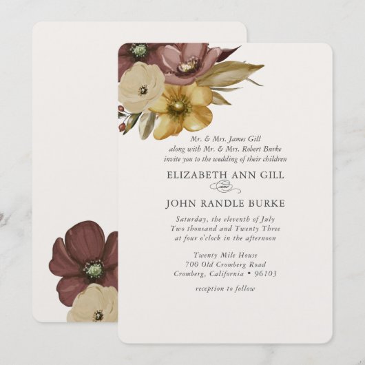 Invitation Watercolor Boho Neutral Wedding (Devant / Derrière)