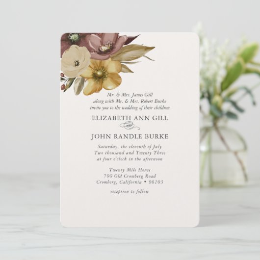 Invitation Watercolor Boho Neutral Wedding  (Debout devant)