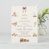 Invitation Watercolor Boho Nursery beige toys  baby shower (Debout devant)