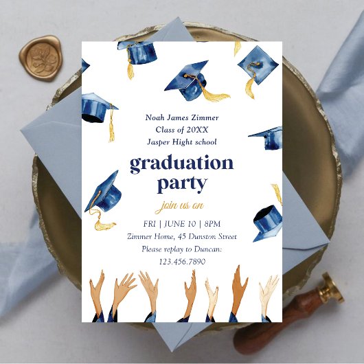 Invitation Watercolor Bonne fête Casquette de graduation