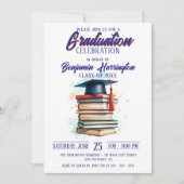 Invitation Watercolor Books and Cap Graduation Celebration (Devant)