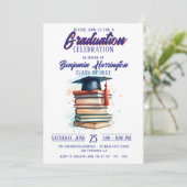 Invitation Watercolor Books and Cap Graduation Celebration (Debout devant)