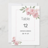 Invitation Watercolor botanic pastel pink flora Table Numbers (Devant)