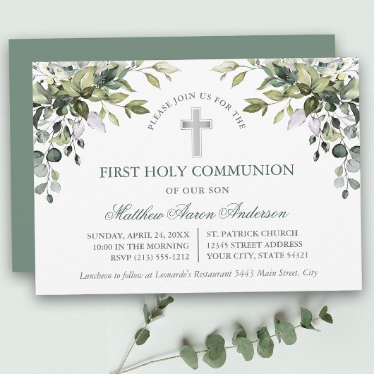 Invitation Watercolor Botanical Greenery Sage Green Communion