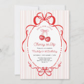 Invitation Watercolor Bow Cherry On Top Girl 1st Birthday (Devant)